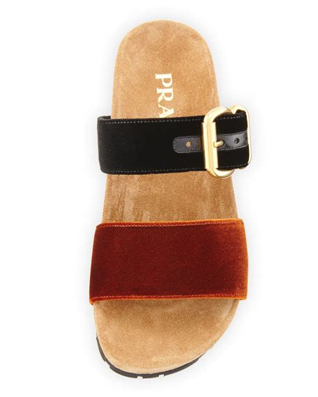 prada double-strap flat velvet slide sandal|Prada Diagram Double Strap Slide Sandal (Women) .